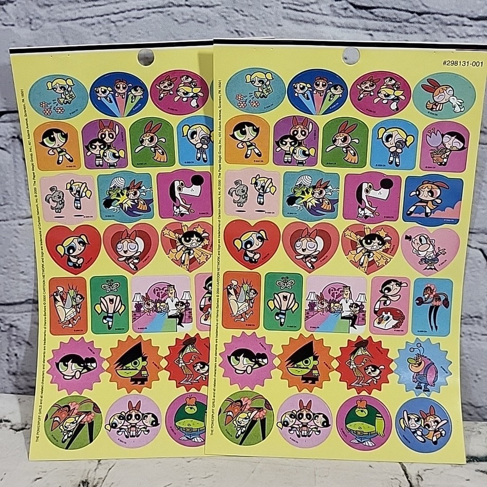 Vintage Y2K Power Puff Girls Cartoon Stickers Lot 2 Sheets 2000